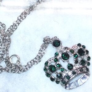 Emerald Green Royal Crystal Crown Pendant Necklace